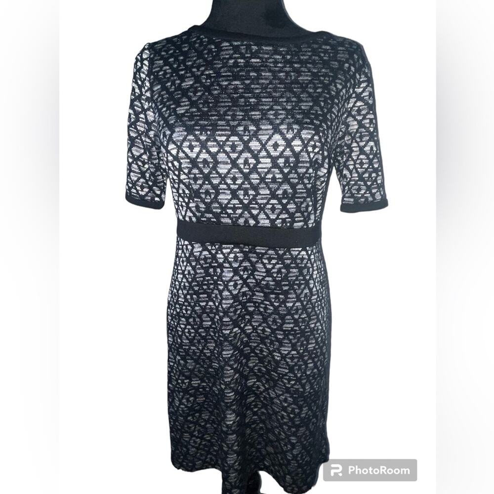 Donna Morgan Size 6 Metallic Shades of Gray Blue and Black Abstract Dress - Picture 1 of 9